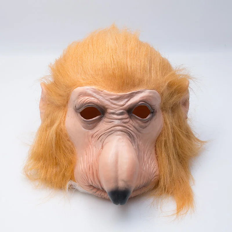 Забавная маска на голову полностью, из латекса Proboscis обезьяна на Хэллоуин маска животного на вечеринку веселый желтый струящийся волос костюм с обезьяной