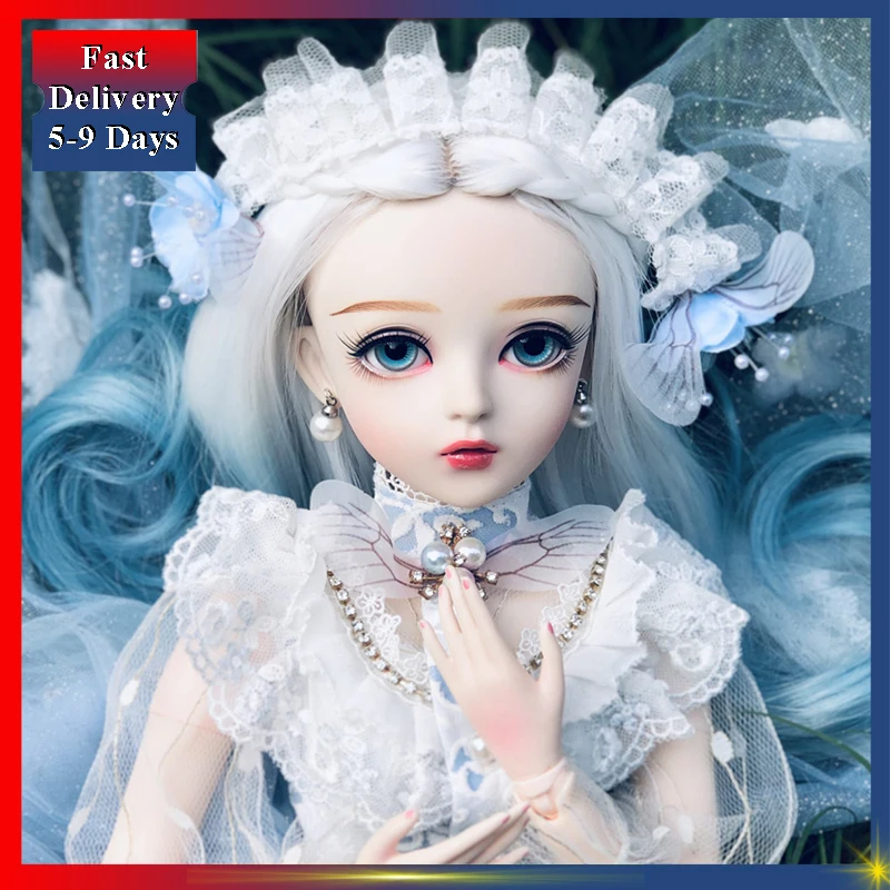 

High-end 60cm BJD Dolls 1/3 Full Set Silver Hair Doll Pretty Headdress DIY Handmade Artwork Best Christmas Gifts With Doll Stand