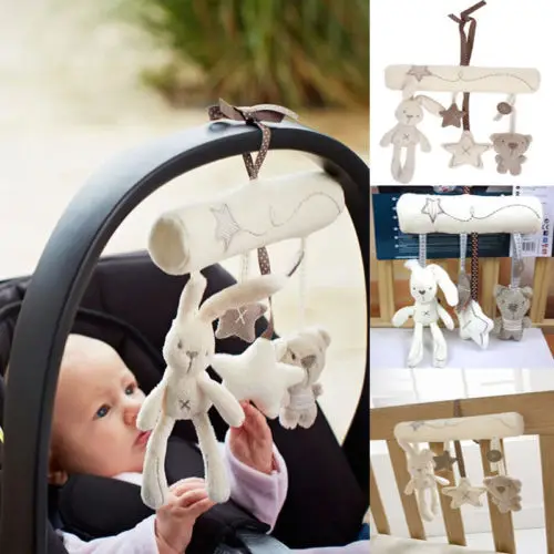 Fashion Baby Crib Stroller Bed Music Rattle Hanging Bell Rabbit Bear Star Toys Baby-car Bear 1
