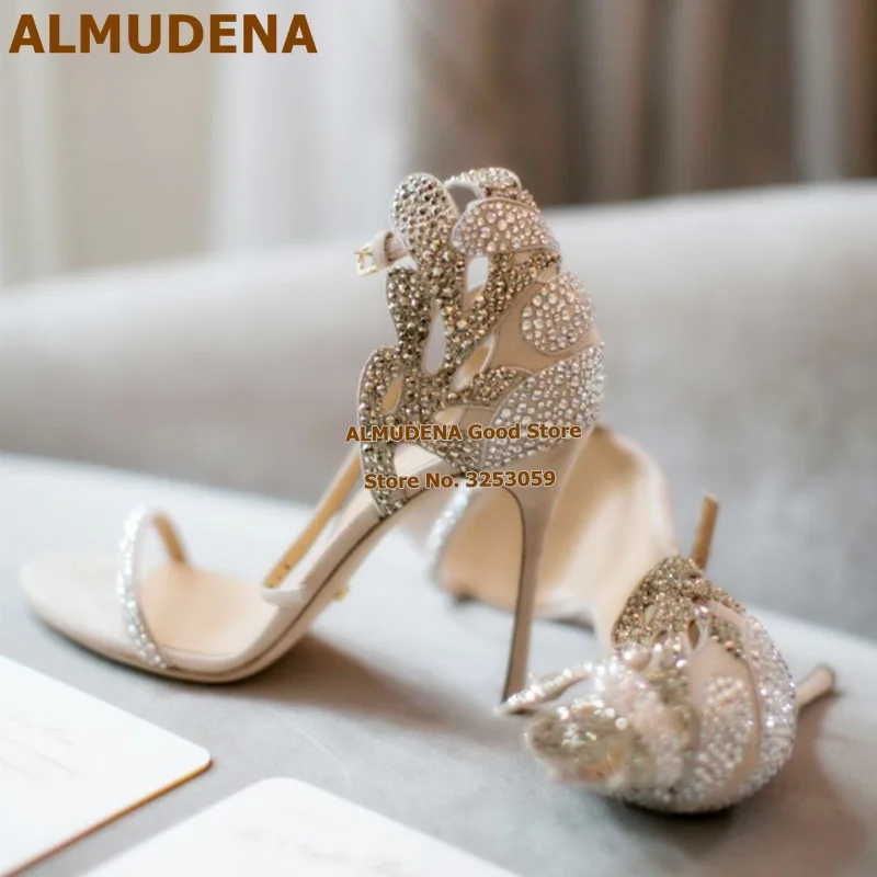 ALMUDENA Bling Bling Crsytal High Heel Pumps Silver Red Glittering Wedding  Shoes Pointed Toe Shallow Rhinestone