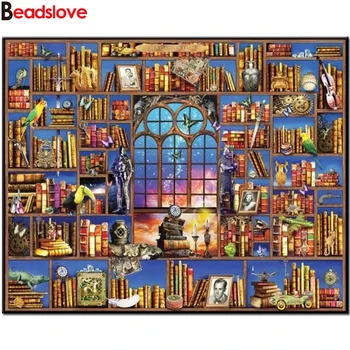 

full Diy diamond painting library book world picture rhinestones embroidery diamond mosaic 5d cross stitch crystal paintings