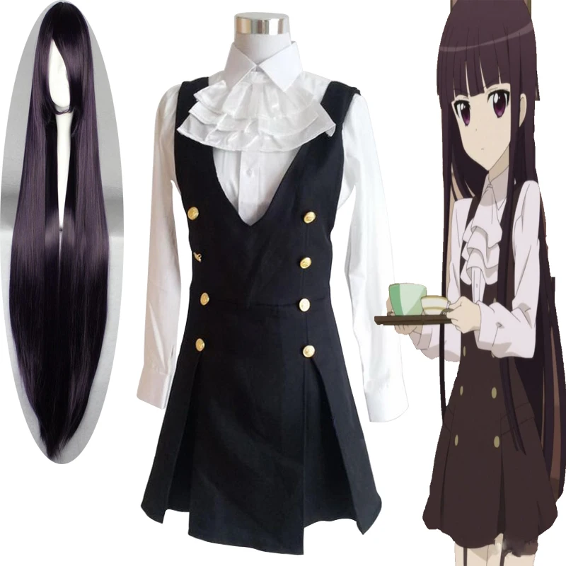 

New Shirakiin Ruiichiyo Anime Inu X Boku SS Cosplay Cartoon Halloween Carnival Party Uniform Shirt Skirt Lace Wigs