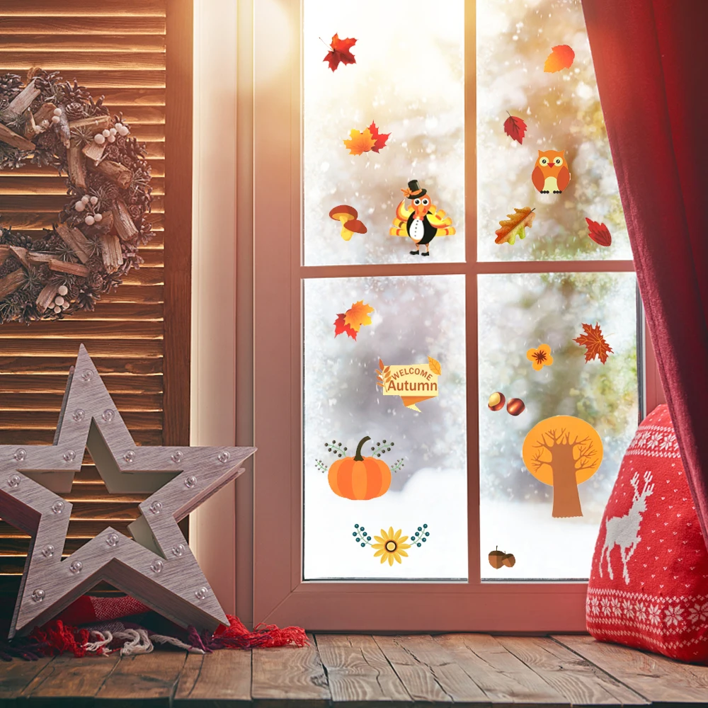 

Thanksgiving Window Stickers Fall Leaves Stickers Window Clings Autumn Leaf Tracery Fall Window Clings Decals 30×15cm