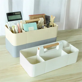 

Nordic Stackable Storage Box Portable Wooden Handle Compartment Case Cosmetic Plastic Organizer Boxes Table Snack Finishing Box