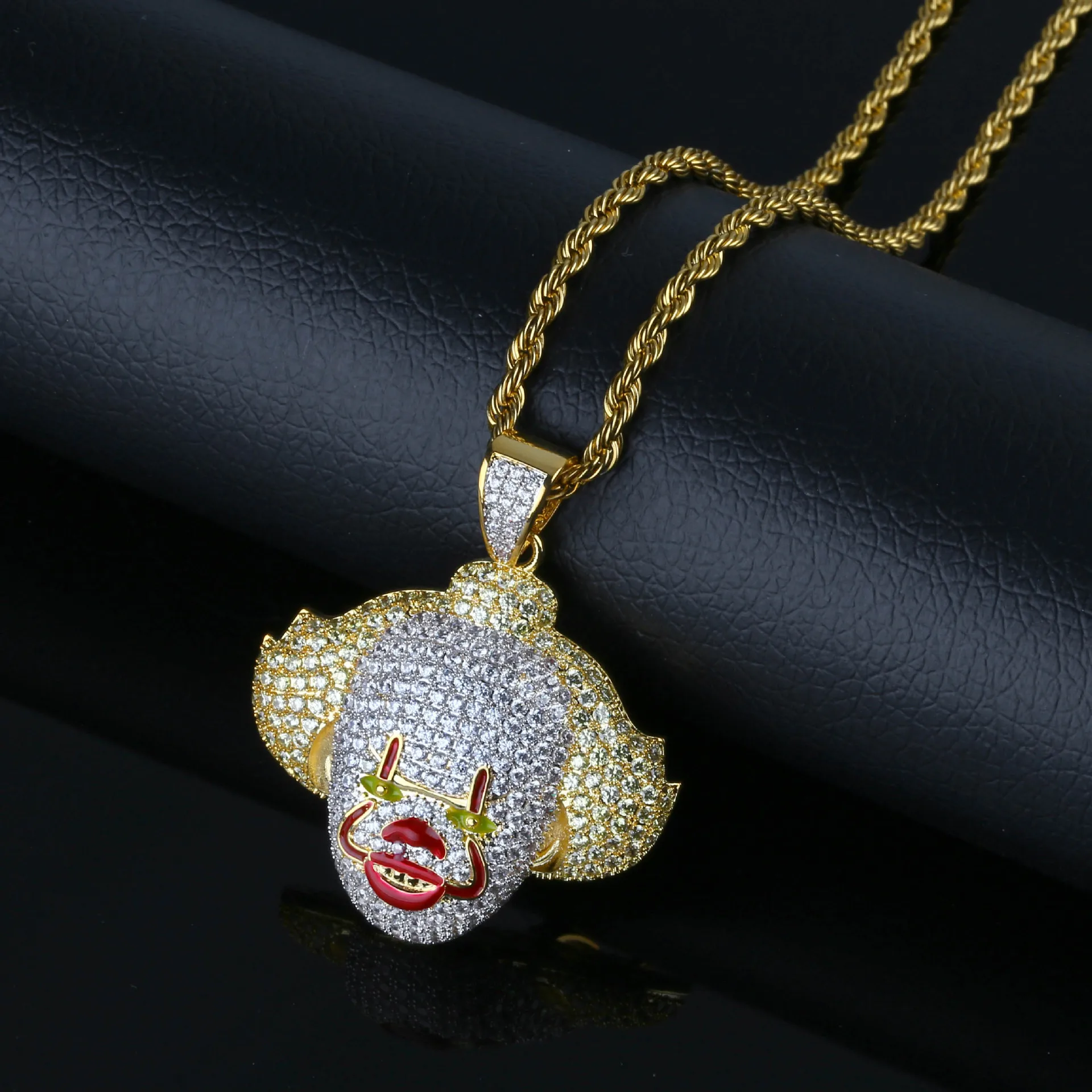 Bling Gold Clown Pendants Necklace 