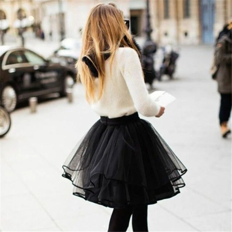 Women Skirt Fashion Women Black Lace Tulle Tutu Skirt Party Ladies Skirts Vintage High Waist Skirts Womens Streetwear