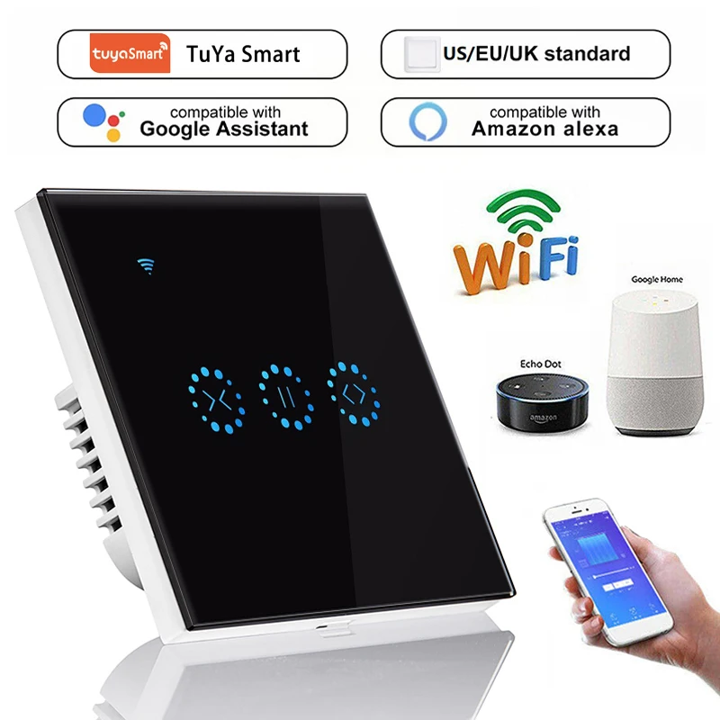 

Tuya Smart Home WiFi Electric Touch Blinds Curtain Switch panel compatible with Amazon Alexa Google home,Wifi Garage door switch