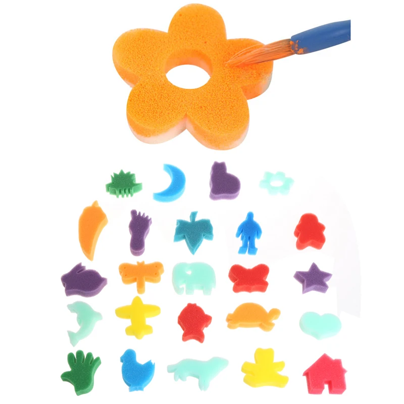 Juego de esponjas para niños, juguete de pintura para manualidades, escuela de educación en casa, 24 Uds., Q1JC