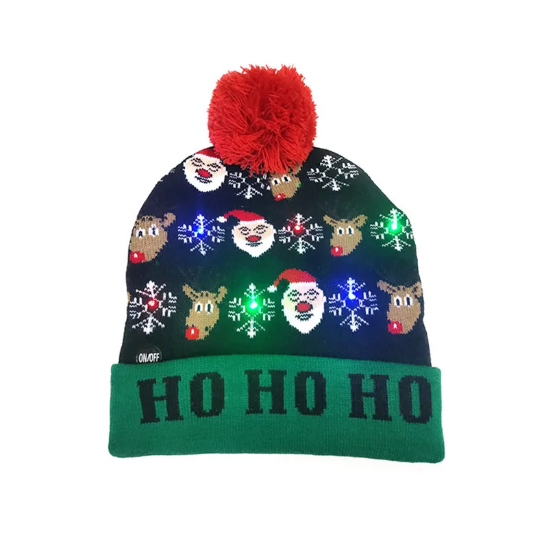 Светодиодный головной убор на Рождество для женщин и мужчин, шапка Санты для мальчиков и девочек, шапка с рождественским помпоном и подсветкой, вязаная шапка для рождественской вечеринки - Цвет: Design D