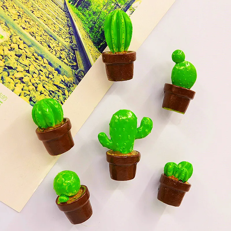 

6-Pack Creative Cactus Pot Simulation Plant Refrigerator Stickers 3D Stereo Magnetic Message Sticker Cute Small Stickers