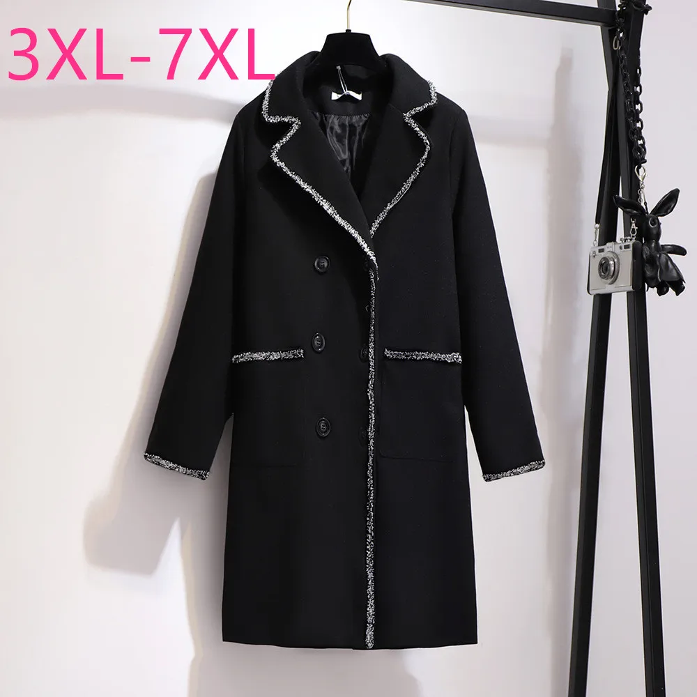 

2020 Autumn Winter Plus Size Women Clothing Woolen Coat For Women Large Casual Loose Straight Thick Long Coats Trench Black -