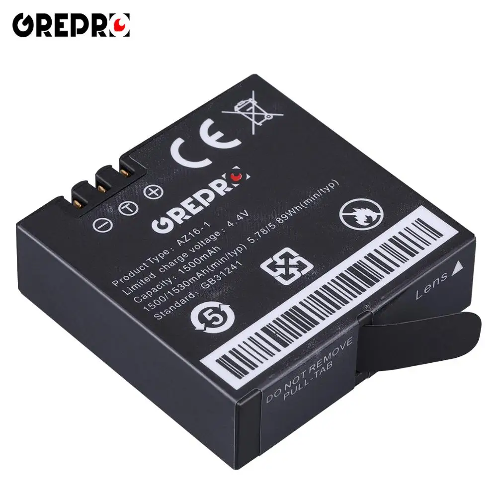 GREPRO 1500mAH For Xiaomi YI 4K Batteries AZ16-1 AZ16 Replacement Li-ion battery for Xiaoyi Action 2 Camera Rechargeable Battery - Цвет: 1 battery