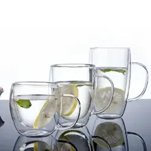 Portable 250/350/450ml Clear Glass Water Cup Coffee Mug Double Wall Insulated Handle Drinking Glass Cup Drinkware Drinking Mugs