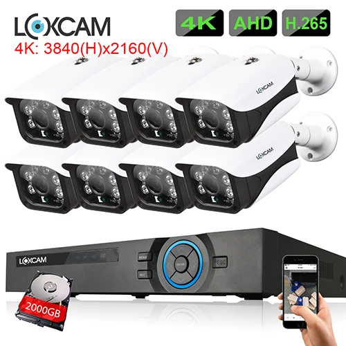 LOXCAM H.265+ 8CH 4K Ultra HD CCTV камера системы 8MP наружная IP66 Камера Безопасности ИК ночного видения камера видеонаблюдения комплект - Цвет: 8CH DVR x 8 Camera