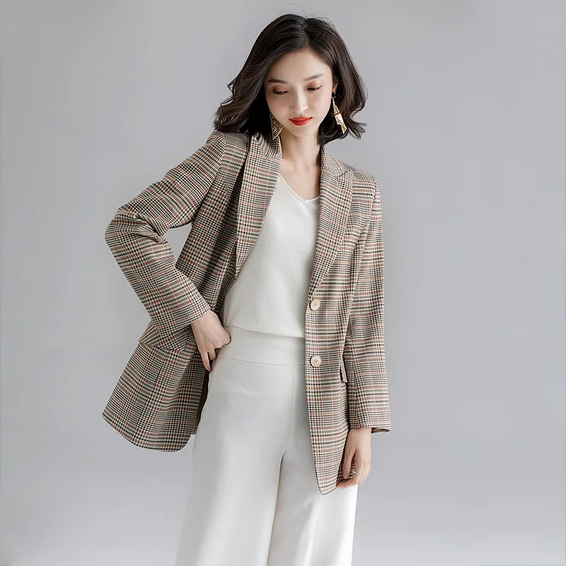 

2019 Autumn New Style WOMEN'S Dress Small Suit Short Korean-style Fashion Slimming Short Small Suit Plaid Coat