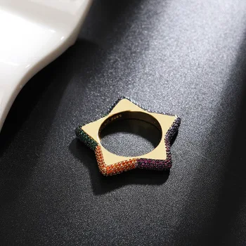 

Gold Bling Star Pentagram Ring with Zircon Stone Hip Hop Fashion Jewelry for Women Wedding Engagement Ring