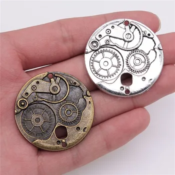 

WYSIWYG 2pcs 38mm Two Color Vintage Metal Zinc Alloy Round Steampunk Gear Clock Charms Fit Jewelry Pendant Charms Makings