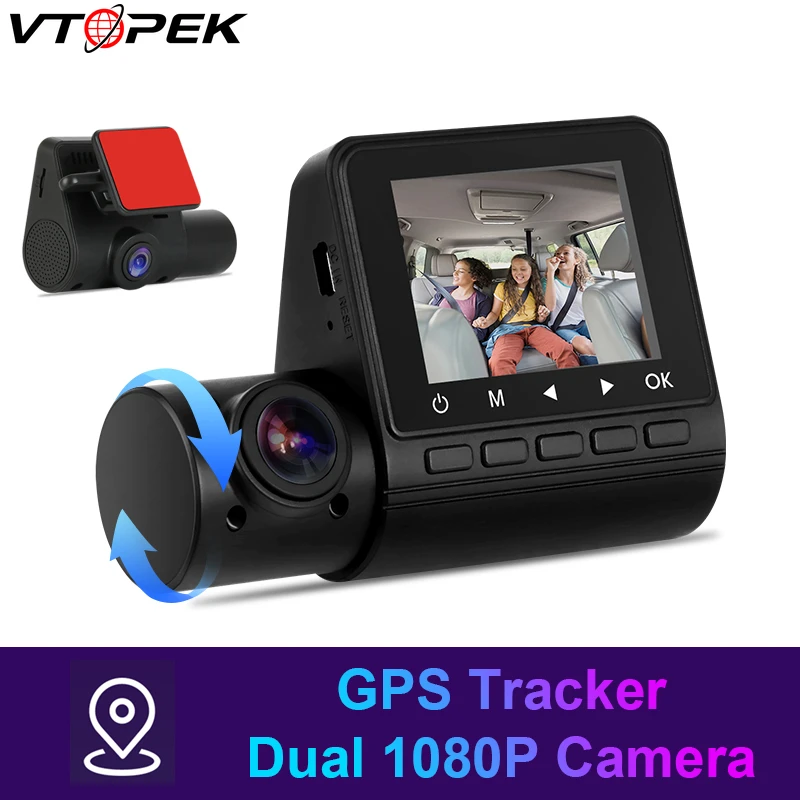 Vtopek Dash Cam GPS 1080P HD Скрытая DVR камера Автомобильный видеорегистратор IPS экран