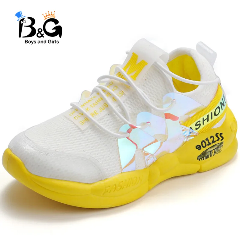 

B&G children's running shoes Muscle bottom shoes Kid's mesh breathable soft sneakers in the big student shoes