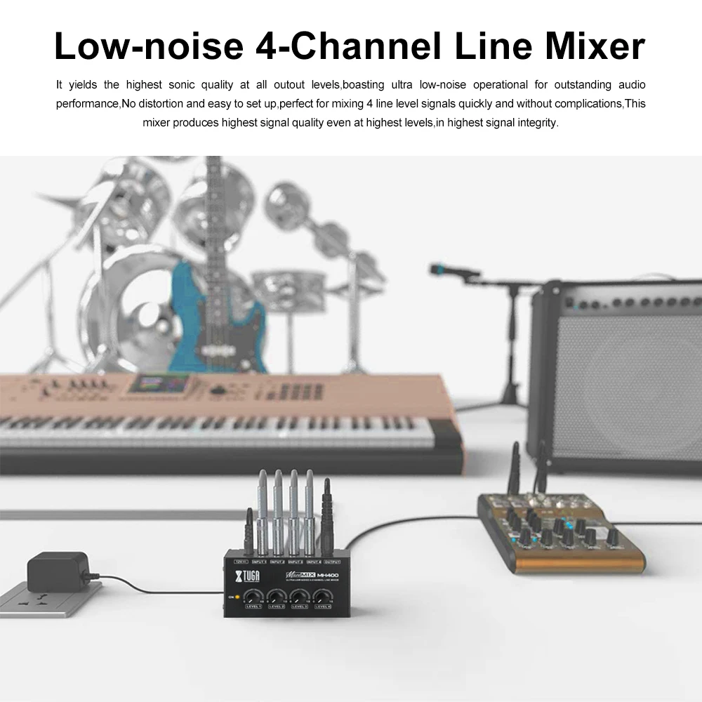 XTUGA 4 Channel Sound Mixer Professional Ultra Low-Noise Audio Sound Mixer Amplifier for Keyboards,Mixers,Musical Instruments