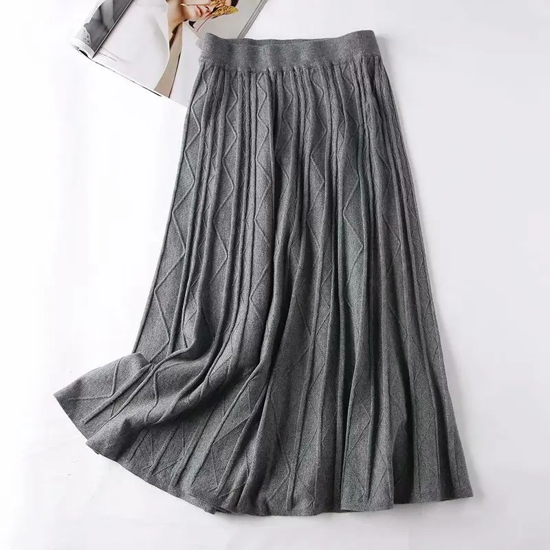 

WOMEN'S Dress Autumn And Winter New Style Korean-style Fashion Elastic High-waisted Wave Pattern Big Hemline Knitted Half-length