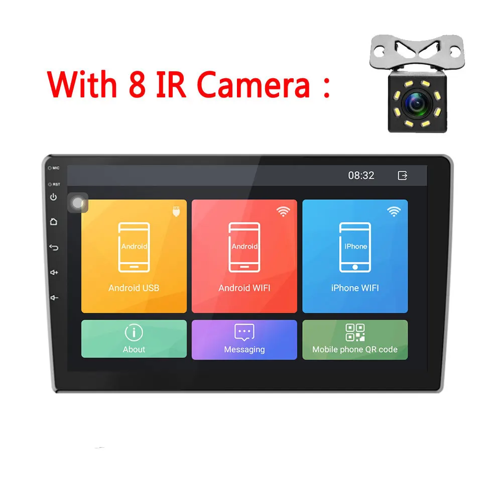 Podofo 10,1 ''Android 2 din автомобильный радиоприемник мультимедиа MP5 плеер gps-навигация Авторадио Bluetooth wifi Зеркало Ссылка автомобильный аудио стерео - Цвет: With 8 IR Camera