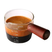 Copo de medição de vidro de borosilicato alto 75ml copo de café espresso onça com escala e punho de madeira