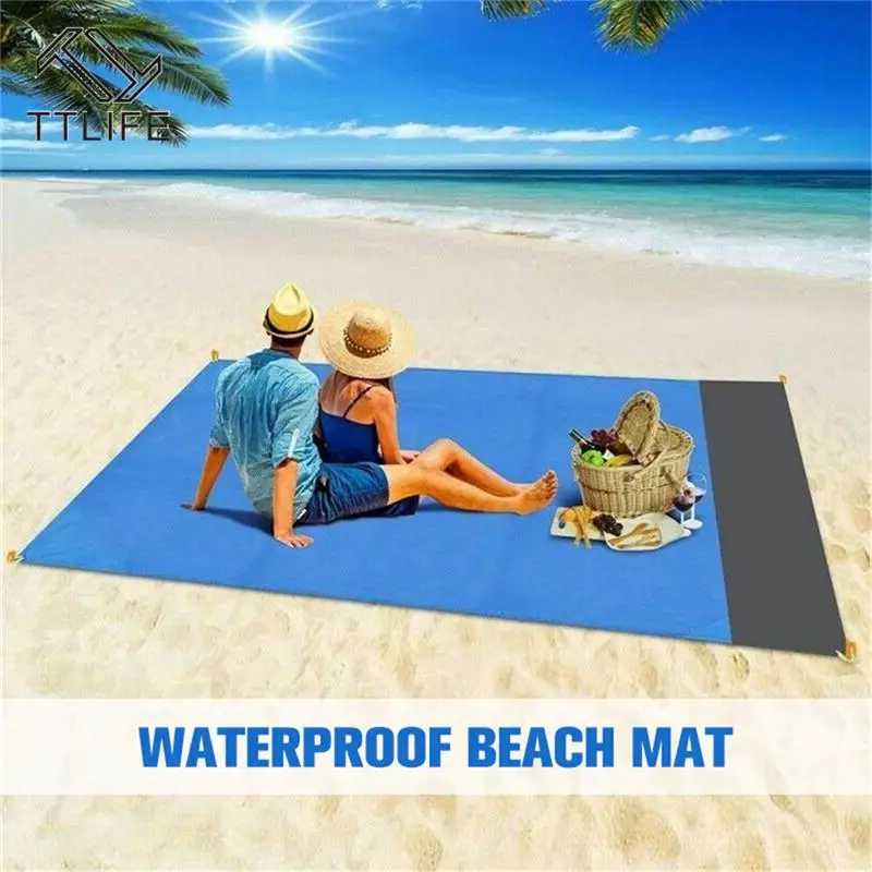 

Waterproof Pocket Beach Blanket Folding Camping Mat Mattress Portable Lightweight Mat Outdoor Picnic Mats Durable Sand Beach Mat