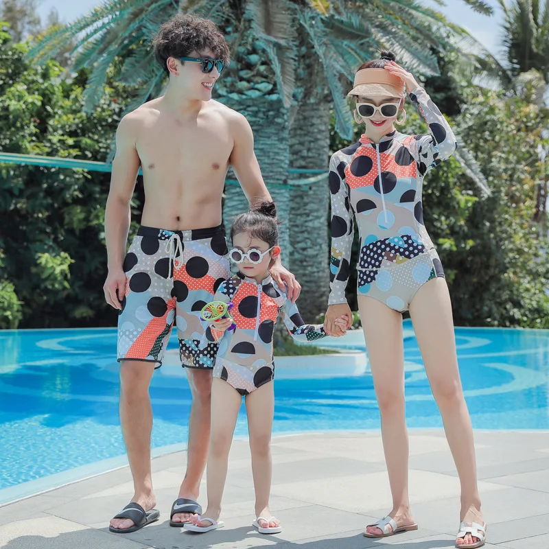 

2019 Korean-style Parent And Child Swimsuit Skirt Small Bust Gathering One-piece Slimming Conservative GIRL'S Big Boy Large Size