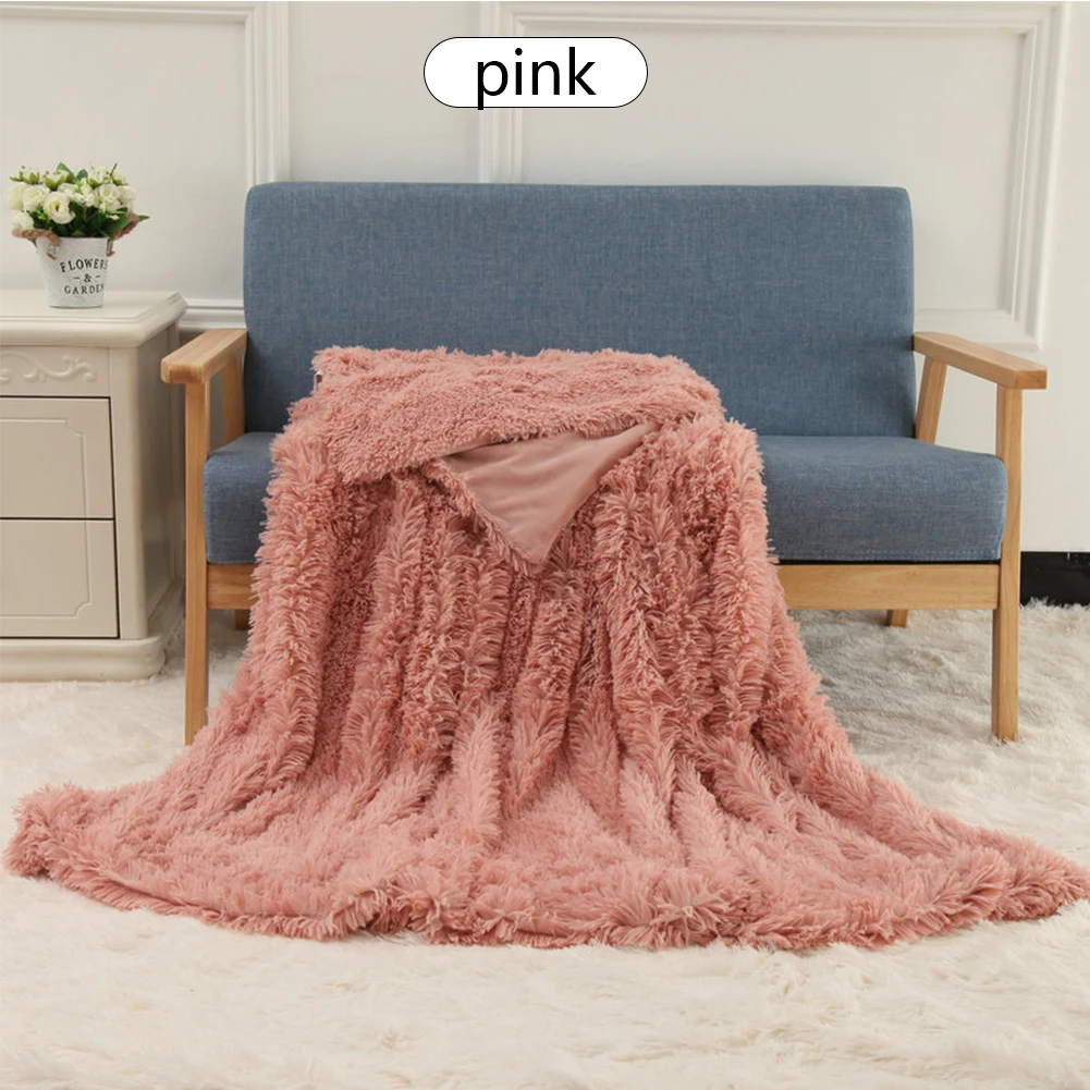 Pink Ультрамягкое одеяло длинный лохматый меховой плед из искусственного меха Теплый элегантный уютный с пушистым плед с искусственной меховой подкладкой подарок для взрослых кровать диван - Цвет: Pink