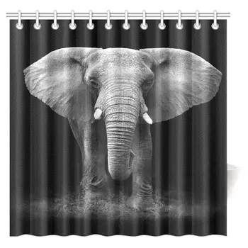 

Elephants House Decor Collection, Majestic Elephant Bull Bathroom Shower Curtain with Hooks, Extra Long
