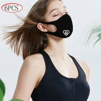 

In Stock 6pc Printed Ice Silk Facemask Facemask Cotton Black Mouth Facemask Washable Reusable Outdoor Toiletry Kits Masque