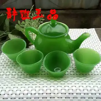 

China handmade jade carving natural stone jade teapot and tea cup A set