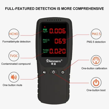 

Formaldehyde Detector PM2.5 TVOC Formaldehyde HCHO Detector Meter Indoor Air Quality Detector Environmental USB Charging