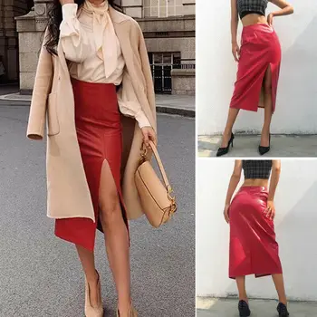

New Women Split Wrap Skirt High Waist Slim Pu Leather Bottom Skirt Sexy Ladies Girl Streetwear Skirts