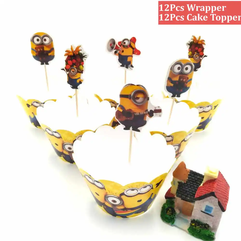 12Rim 12 Cake Topper 10 шт./компл. плакат с миньонами и флагами мультфильм тема вечерние для детей с днем рождения украшения тематические праздничные детские - Цвет: 12Rim 12 Cake Topper