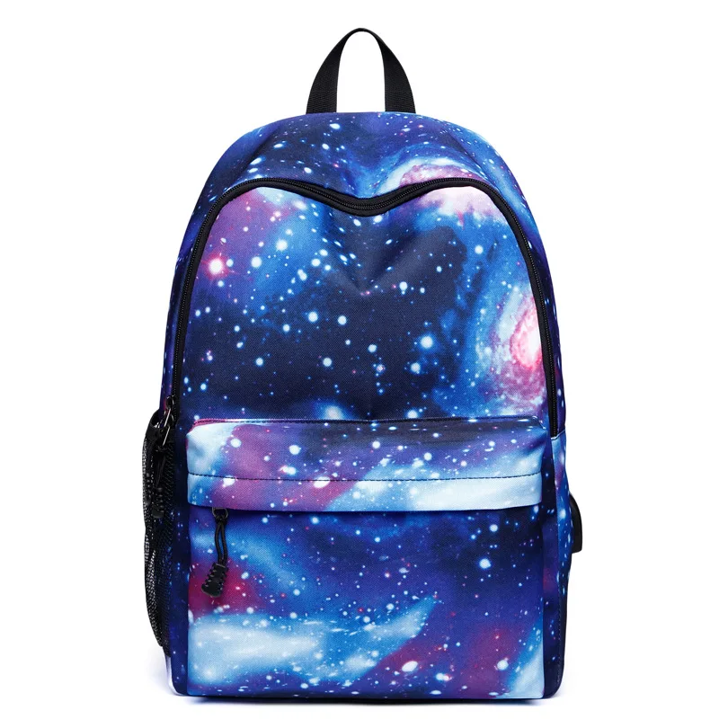 Повседневные школьные сумки, рюкзак с принтом Галактики, космоса, звезд для подростков, девочек, мальчиков, школьные сумки, USB зарядное устройство, походная дорожная сумка для книг - Цвет: Blue