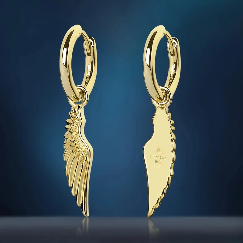 Small Rose Gold Hoop Earrings With Silver Angel Wings  Caroline Williams  Jewellery