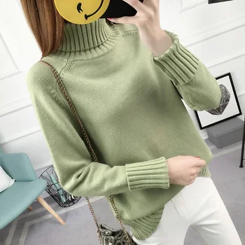 

Winter Women Knitted Cashmere Sweater Turtleneck Pullover Jumper Fall Solid Color Sweaters