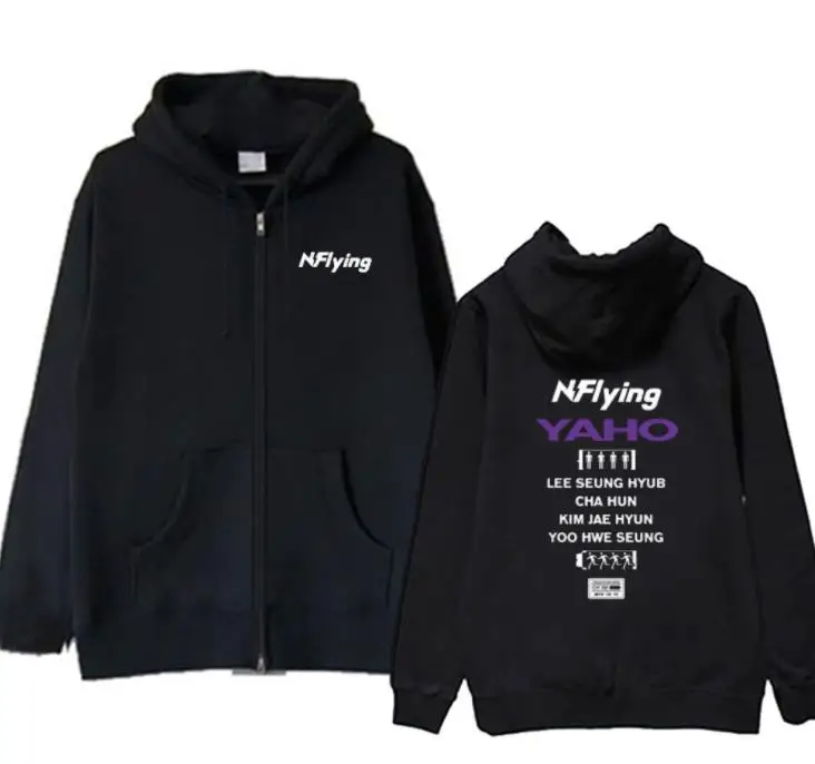 Kpop nflying yaho concert одноименная толстовка на молнии с принтом унисекс флисовая черная толстовка на молнии