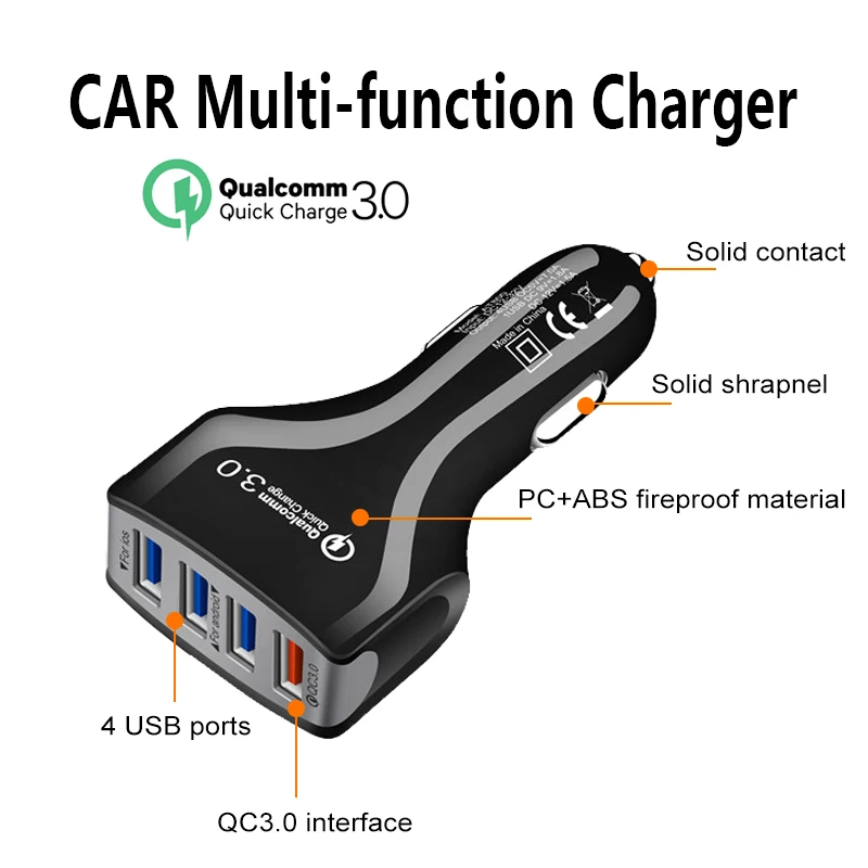 QC3.0 быстрое зарядное устройство 4 порта быстрая зарядка автомобильное зарядное устройство для samsung Xiaomi iPhone huawei автомобильное зарядное устройство для мобильного телефона