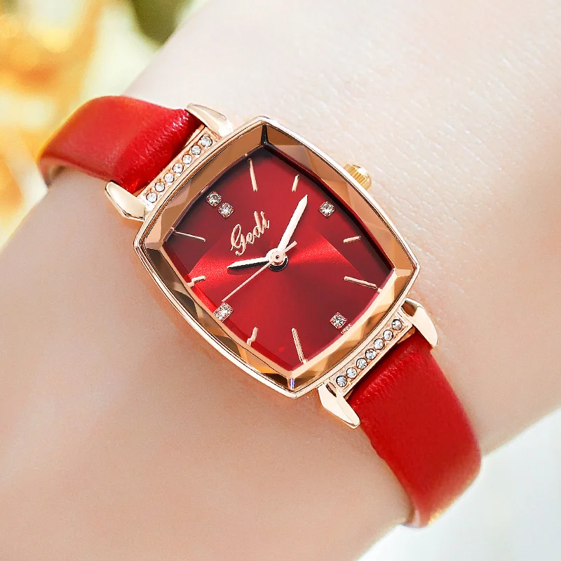 GEDI Small Women's Quartz Bracelet Watch Luxury Brand Rose Gold Red Rectangle Analog Ladies Wrist For Women Zegarek Damski | Наручные