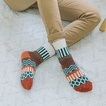 

soft warm cashmere novelty funny crew geometric striped thicken wool winter Woman's socks Christmas gift