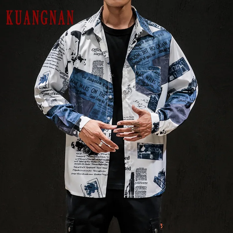 KUANGNAN Толстовка Harajuku рубашка Мужская Уличная блуза с длинными рукавами мужские