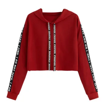 

2020 Letters Print Long Sleeve Jumper Hooded Pullover Tops Autumn Hoodies Women Sweatshirts Female Cropped Hoodie