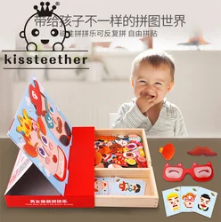 Kissteether rompecabezas de madera Montessori para bebé, juguete educativo de dibujos animados de animales, tablero de aprendizaje