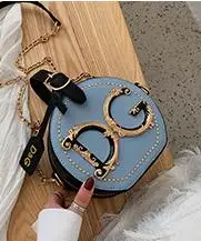 Новая модная женская маленькая круглая сумка на цепочке, ручная косая сумка, сумка 10 - Цвет: Синий