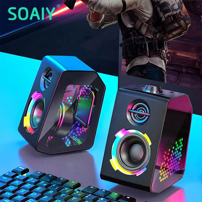 

Computer Speakers For PC Desktop Computer Laptop with Subwoofer LED Colorful Lighting Home Theater System USB Wired SoundBox