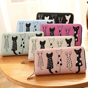 

2020Fashion Brand Lovely Women Cute Cartoon Cat Wallet PU Leather Long Coin Purse Female Card Holder Wallet Small Zipper Wallets