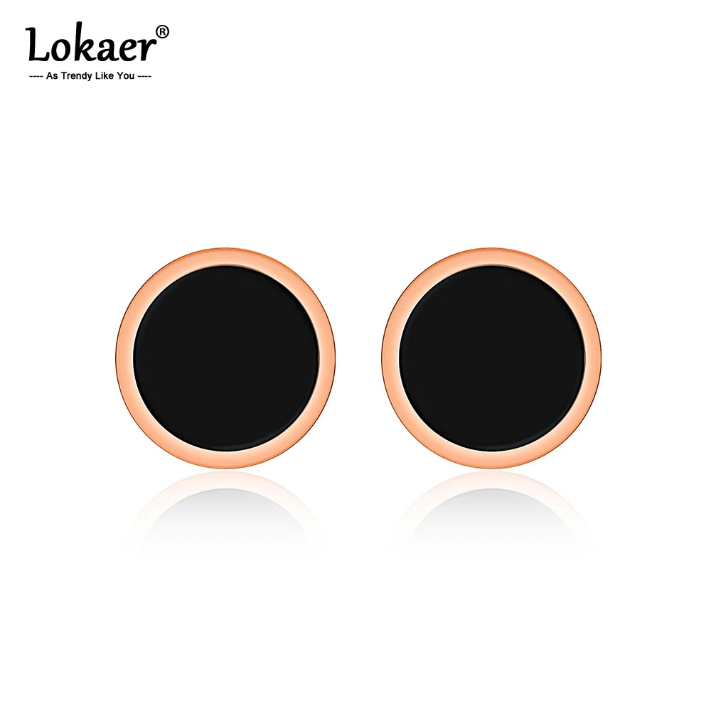 Lokaer Edelstahl Minimalistischen Ohrringe Einfache Rose Gold Farbe Schwarz Kreis Stud Ohrringe Geometrische Schmuck Für Frauen E17027